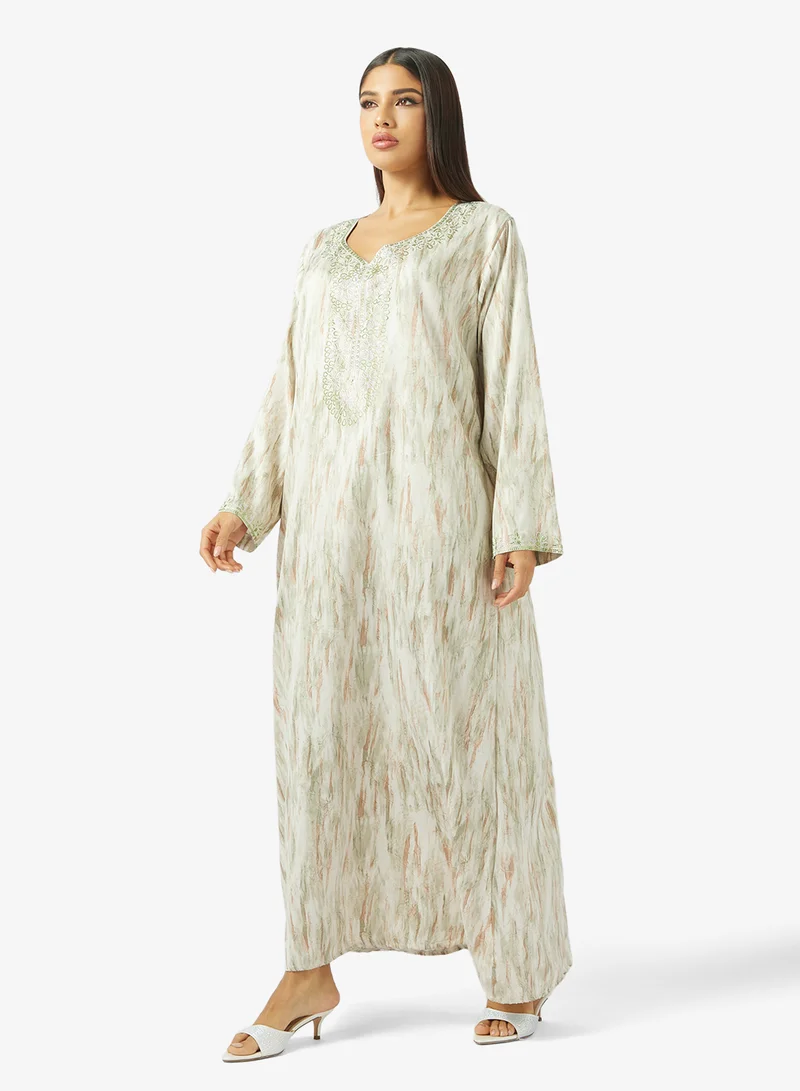 hayas closet  Floral Embroidery & Stonework And Belt Jalabiya for Women | Best Price UAE